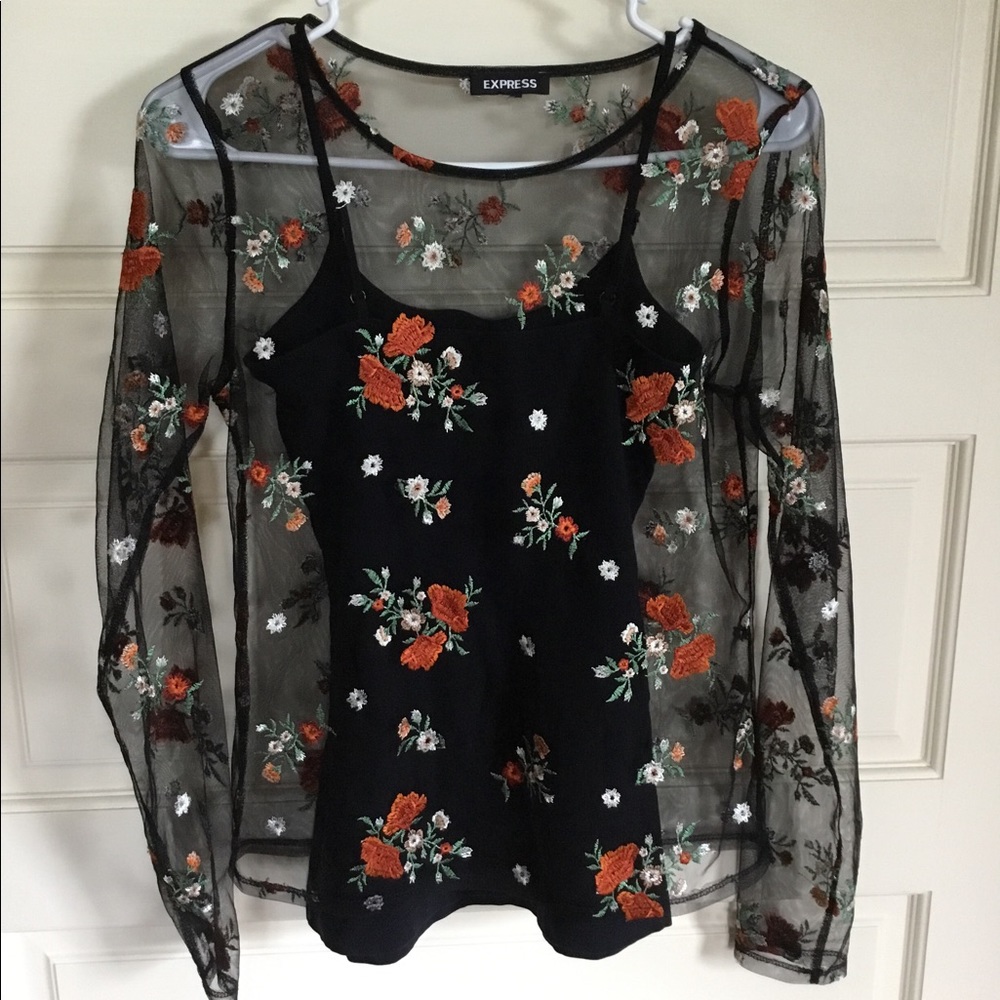 SHEER EMBROIDERED EXPRESS SHIRT WITH TANK TOP 2 in 1